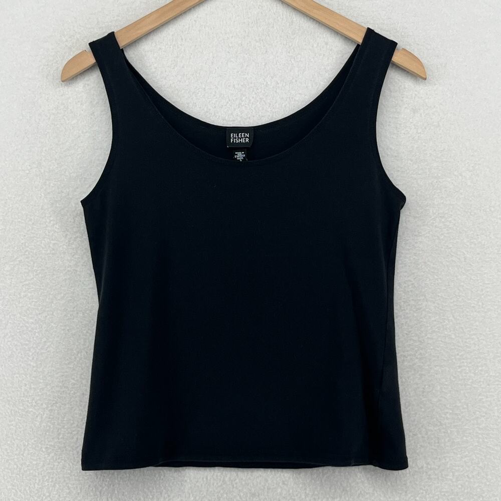 EILEEN FISHER Tank Top S Cotton Stretch Jersey Scoop Neck Basic Black USA